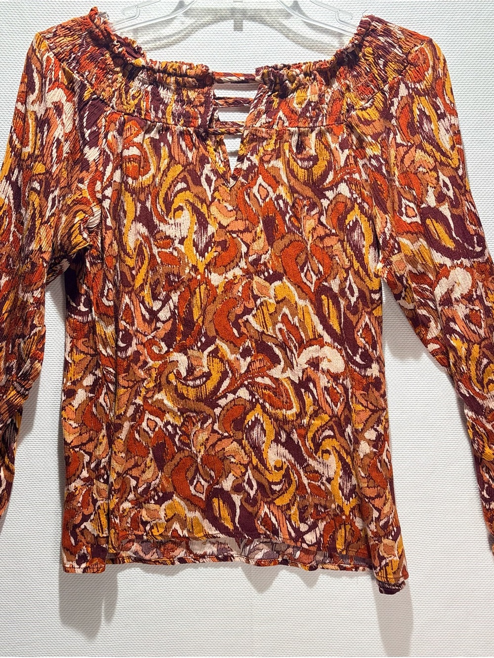 Buckle Rust Multi-Color Off-Shoulder Smocked Tunic